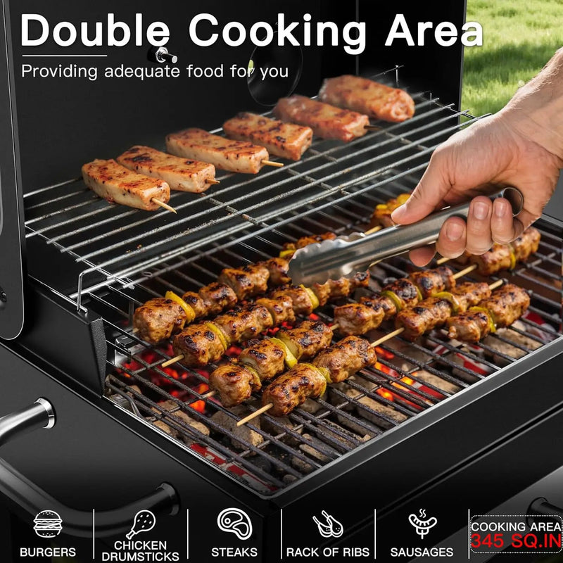 MBY Charcoal Smoker Grill Combo with Offset Firebox – Heavy Duty BBQ Grill with Side Shelf & Warming Rack, Portable for Outdoor Cooking, Backyard, Camping, Tailgating by GreenHaven Gardens