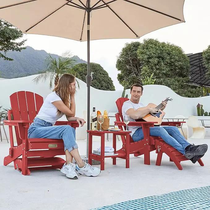 SERWALL Folding Adirondack Footrest, All Weather Adirondack Ottoman Without Assembly, Red by GreenHaven Gardens
