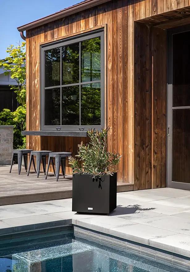Veradek Block Series Cube Plastic Planter - Large Square Planter for Indoor or Outdoor Patio/Garden | Durable All-Weather Use with Drainage Holes | Modern Décor for Tall Plants, Trees, Flowers by GreenHaven Gardens