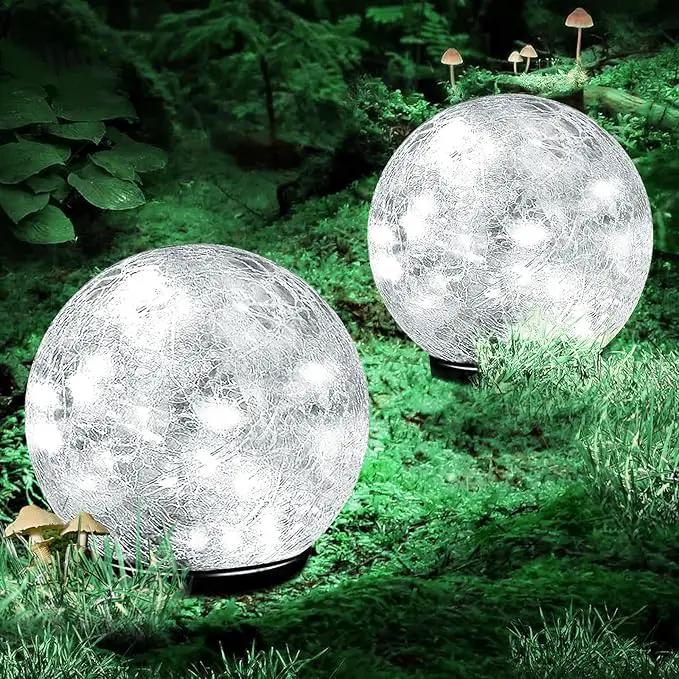 Garden Solar Ball Lights Outdoor Waterproof, 50 LED Cracked Glass Globe Solar Power Ground Lights for Path Yard Patio Lawn, Outdoor Decoration Landscape White (2 Pack 4.7'') by GreenHaven Gardens
