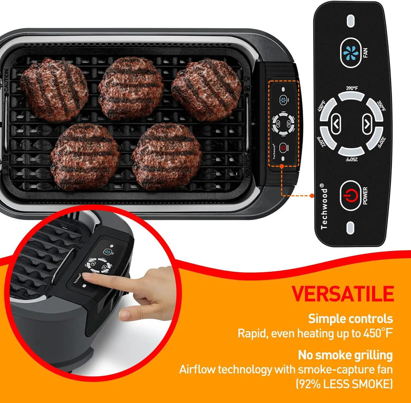 Indoor Smokeless Grill, Techwood 1500W Electric BBQ Grill with Temperature Control, Korean Grill Removable Grill & Griddle Plates, Tempered Glass Lid by GreenHaven Gardens