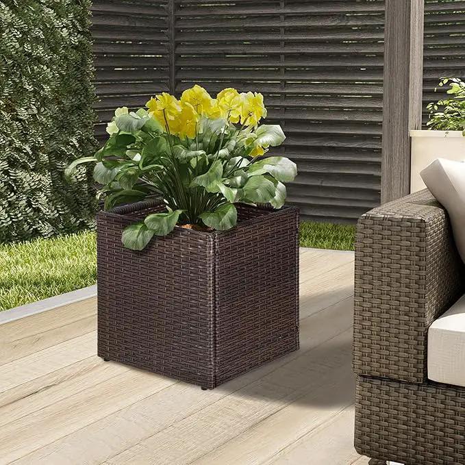 SUNNYPARK Set of 2 Large Square Planter with Removable Liner, All-Weather PE Rattan Modern Planters Indoor Outdoor Flower Plant Pots Garden Box Patio Yard Front Porch Deck by GreenHaven Gardens