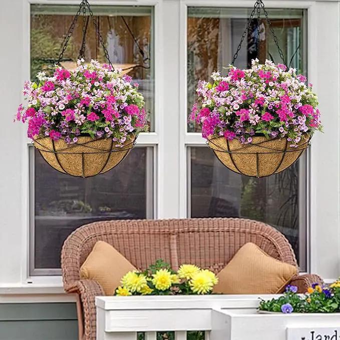 Hanging Planters for Outdoor Plants: 2 Pack 16" Hanging Baskets Flower Pots with Coco Liners & Plastic Saucer Large Deep Hanging Plant Holder for Porch Balcony Garden Décor by GreenHaven Gardens
