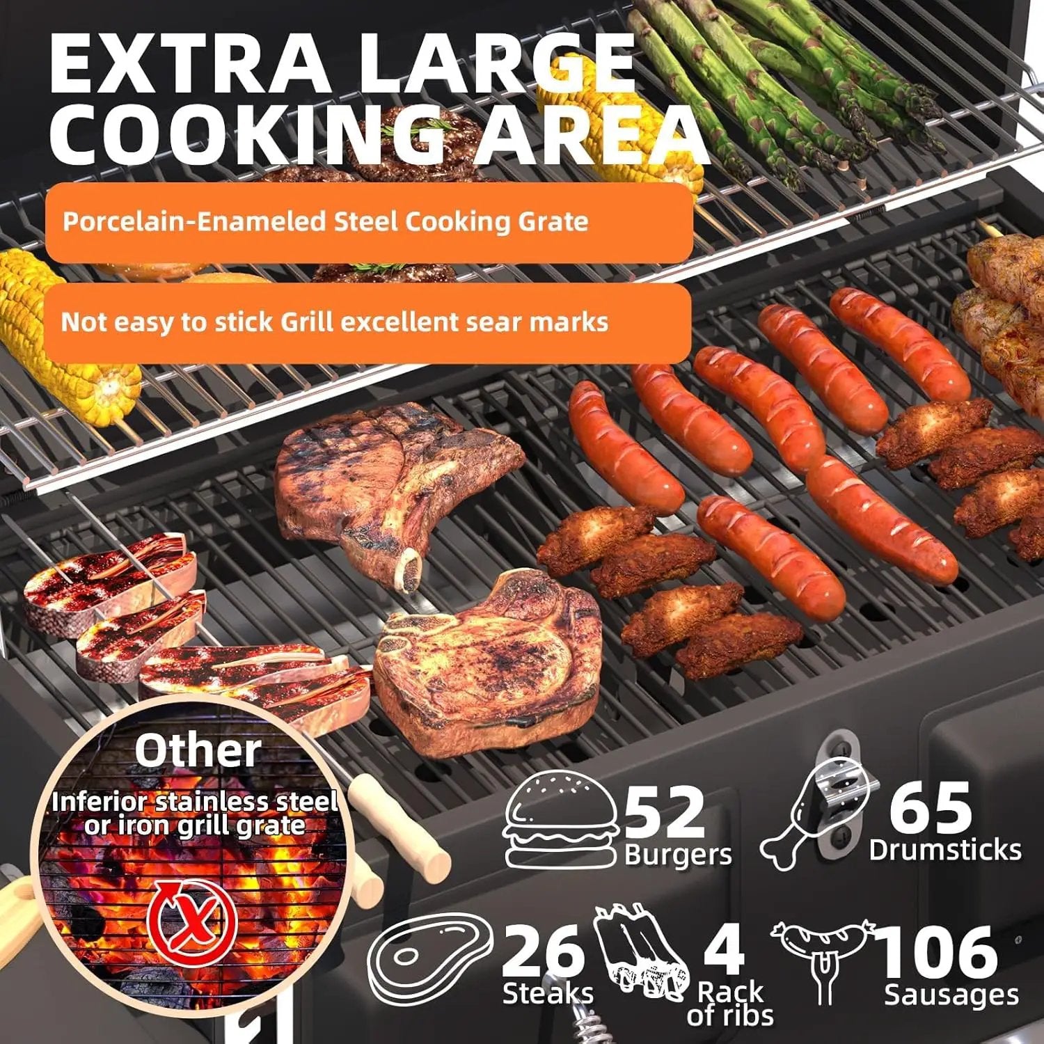 MELLCOM 36 In Extra Large Charcoal Grill - 620 Sq.In Oversized BBQ Area with Storage Cabinet & Individual Lifting Charcoal Trays, Thermometer and Foldable Side Tables for Outdoor by GreenHaven Gardens