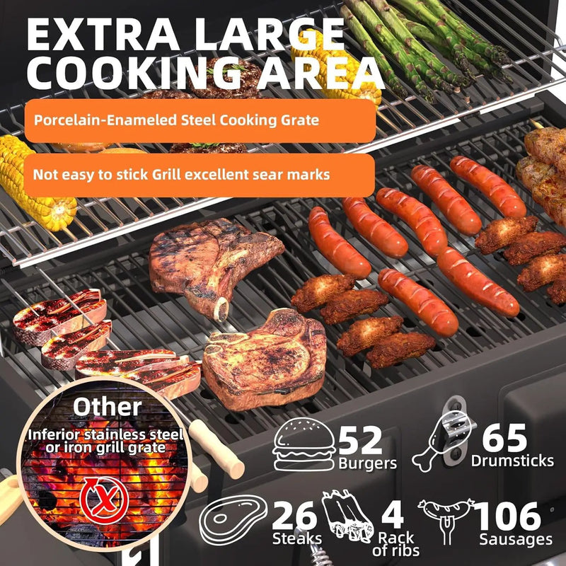 MELLCOM 36 In Extra Large Charcoal Grill - 620 Sq.In Oversized BBQ Area with Storage Cabinet & Individual Lifting Charcoal Trays, Thermometer and Foldable Side Tables for Outdoor by GreenHaven Gardens
