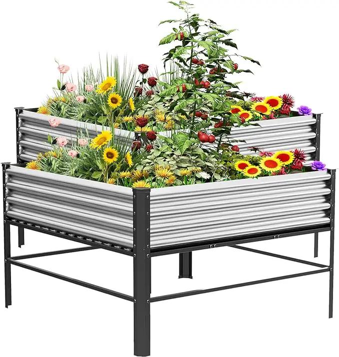 Doniks Raised Garden Bed with Legs, 48×48×32in Large Outdoor Metal Galvanized Garden Planting Box,1000lb Capacity for Vegetables Lawn Green Flowers, Fruits, Terrace by GreenHaven Gardens