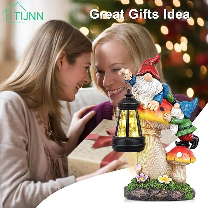 Solar Garden Statue Gnomes Figurine Lights,Funny Gnomes Standing on Mushrooms with Lanterns, with Lanterns Outdoor Yard Decorations for Patio Porch Home, Garden Gifts for Women Mom by GreenHaven Gardens
