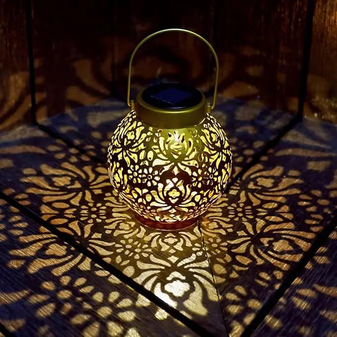 2 Pack Outdoor Solar Hanging Lantern Lights Metal LED Decorative Lamp for Garden Patio Courtyard Lawn and Table with Hollowed-Out Design (Sunset Blaze) by GreenHaven Gardens