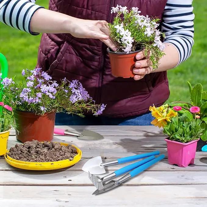 Mini Gardening Tools, 3Pcs Stainless Succulent Tools Kit Shovel Rake Trowel, 2 Colors Hand Shovel for Gardening for Indoor Small Plants, Succulents, Potted Plants, Bonsai (Blue) by GreenHaven Gardens