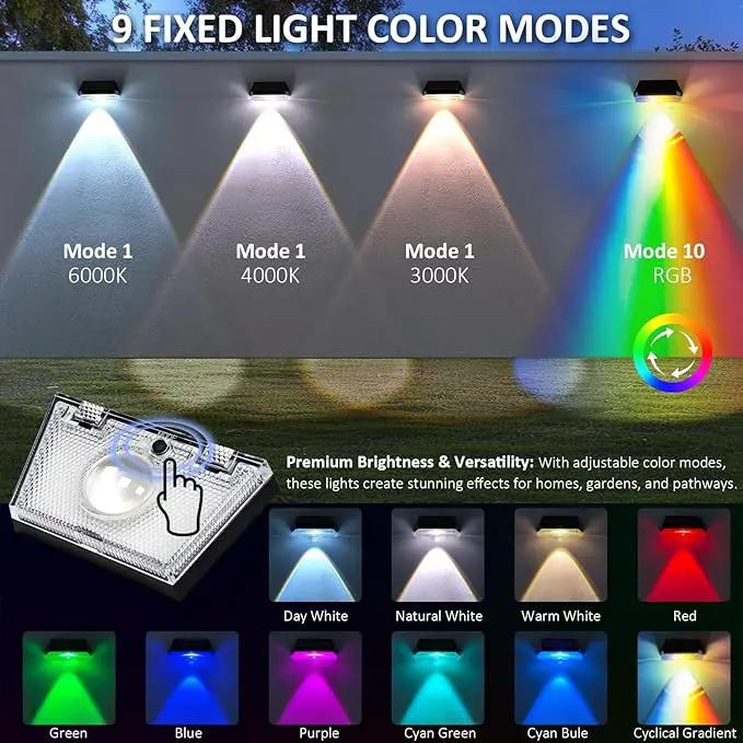 Solar Fence Lights Outdoor - Warm White & RGB 6 Color, Dusk to Dawn Deck Lights, IP65 Waterproof Solar Outdoor Lights for Fence/Backyard/Railing/Step/Patio/Wall (6 Pack) by GreenHaven Gardens