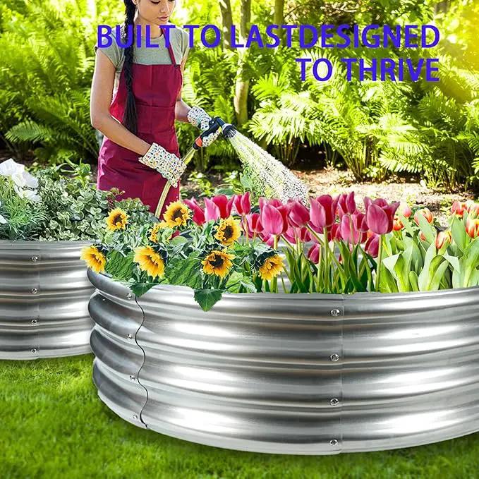 Durable Round Galvanized Steel Raised Garden Bed for Planting,Round Galvanized Steel Fire Ring/Fir Pit for Outdoor- 4×4×1FT,0.8MM Thick Black (47 ins Diameter x 12 ins high, Silver) by GreenHaven Gardens