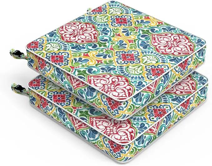 LVTXIII Patio Chair Cushions 22"x22"x3", Water-Repellent Outdoor Seat Cushions for Patio Furniture, Square Chair Pads with Ties for Home Garden Decoration, Set of 2, Damask Red by GreenHaven Gardens