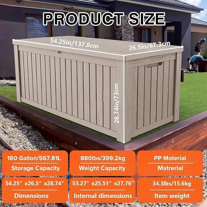180 Gallon Resin Deck Box, Waterproof Outdoor Storage Bin for Patio Furniture, Pool Accessories, and Garden Tools, Lockable & UV-Resistant, Grey by GreenHaven Gardens