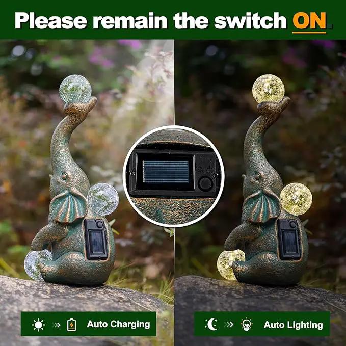 MININOVA Garden Decor Outdoor Statues Elephant with Cracked Glass Balls, Cute Solar Figurine for Patio, Lawn, Yard Art Ornament Decorations (15 LED Lights) by GreenHaven Gardens