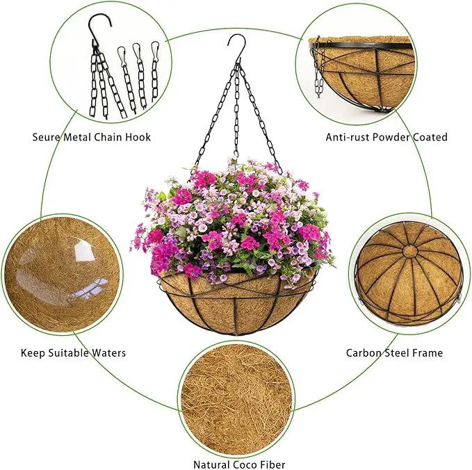 4 Pack 20 Inch Hanging Planters Baskets for Outdoor Plants Extra Large Deep Hanging Baskets with Natural Coconut Liner Flower Pots for Porch Balcony Garden Decor by GreenHaven Gardens