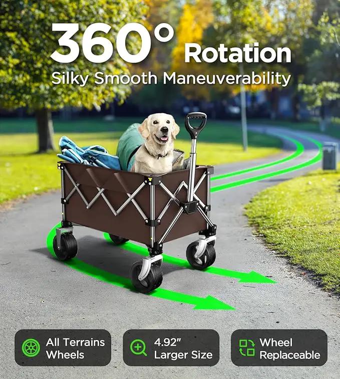 Beach Wagon,CollapsibleWagon 220lbs with Big Wheels Foldable Wagon Carts,Portable Utility for Garden Grocery Sports Camping All Terrain-Khaki by GreenHaven Gardens