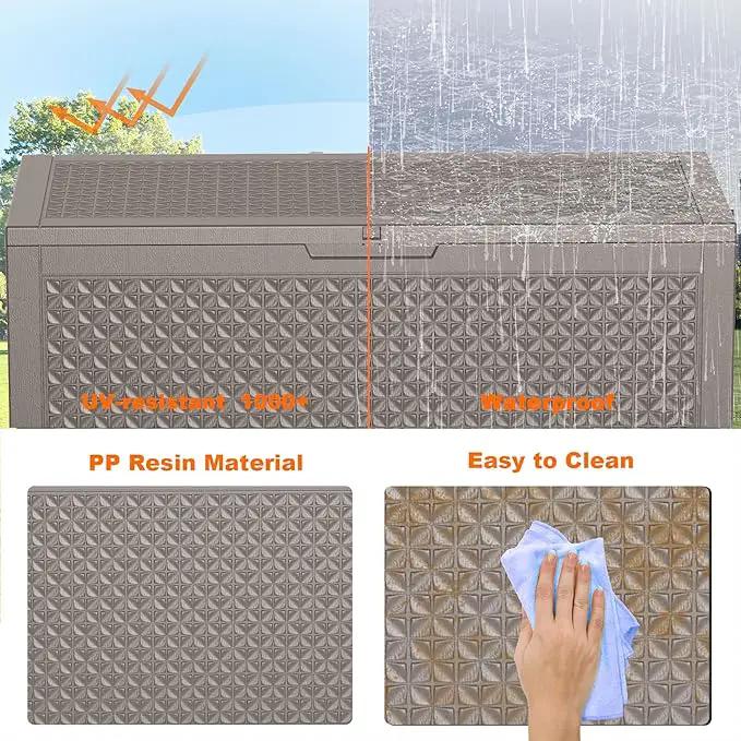 100 Gallon Resin Deck Box, Lockable Outdoor Storage Box for Patio Cushions Storage Furniture,Garden Tools, Pool Supplies, Weatherproof and UV Resistant (Grey L) by GreenHaven Gardens
