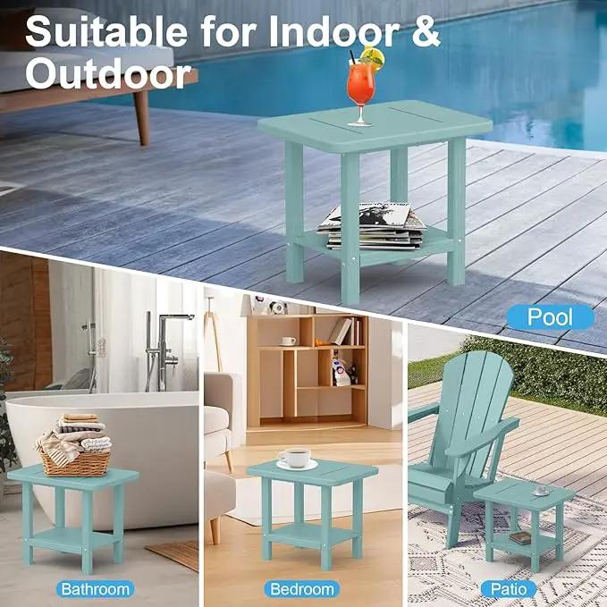 Outdoor Side Table - 2-Tier Storage All Weather Outdoor End Table for Patio - HDPE Morden Easy Maintenance Adirondack Side Table for Pool Porch Balcony Garden Lawn Backyard Outside Indoor by GreenHaven Gardens