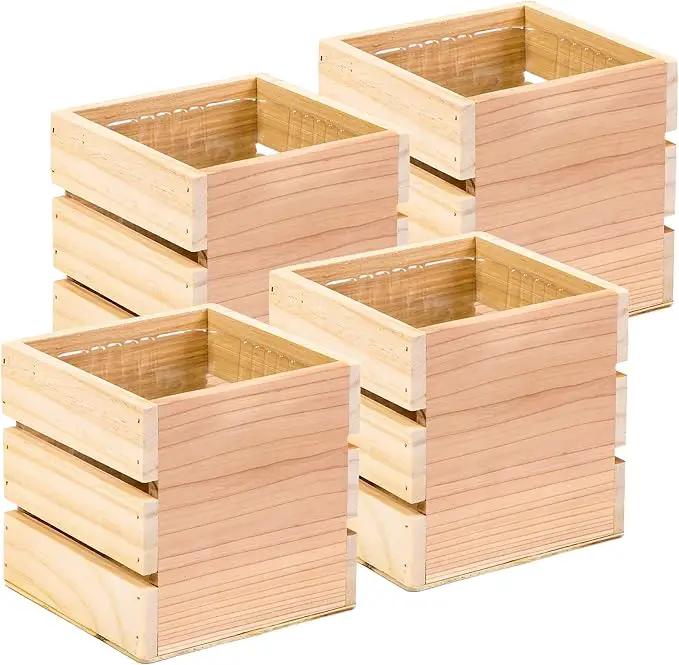 Wood Planter Box with Wine Crate Styled, 5 Inch Square, Rose Wood, Plastic Liner, Garden Centerpiece Display, Wedding Flowers Holder, Home and Venue Decor (5x5 Wine Crate Set of 4, Rose Wood) by GreenHaven Gardens