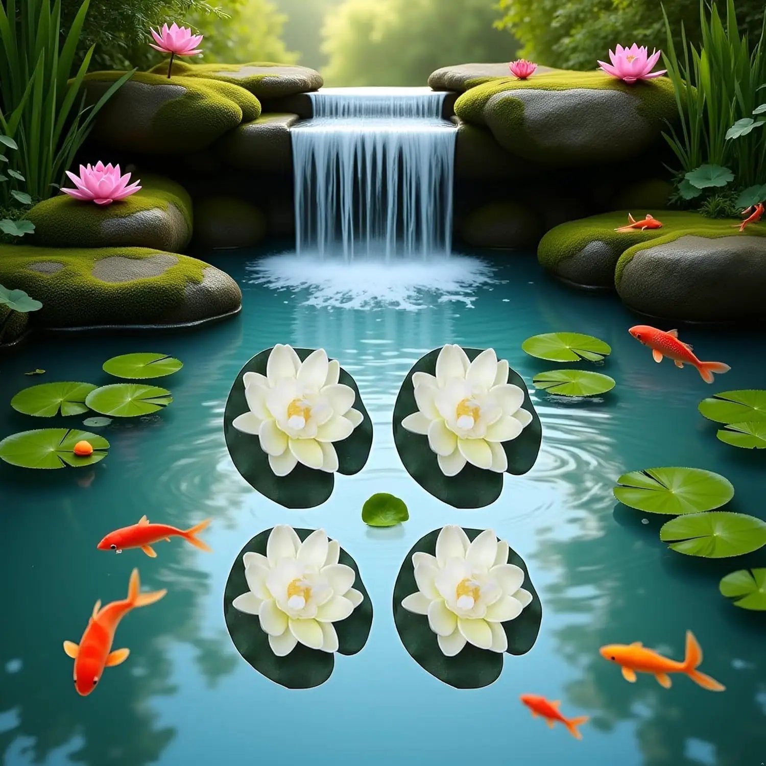 4 Pieces Artificial Floating Lotus Flowers with Lily Pads, Decorative Foam Water Plants for Pond, Pool, Garden Fish Tank Aquarium Home Garden Special Decoration Outdoor Décor,Artificial Flowers by GreenHaven Gardens