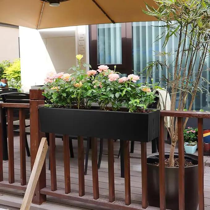 Metal Railing Planter Box, 30 Inch Balcony Planters with Adjustable Brackets, Large Hanging Planters for Outdoor Fence Deck by GreenHaven Gardens
