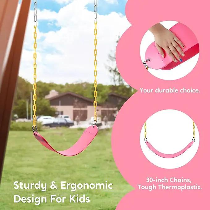 TURFEE Swings for Outdoor Swing Set -SwingSeat Replacement Kits with Heavy Duty Chains - Backyard Swingset Playground Accessories for Kids (Pink) by GreenHaven Gardens