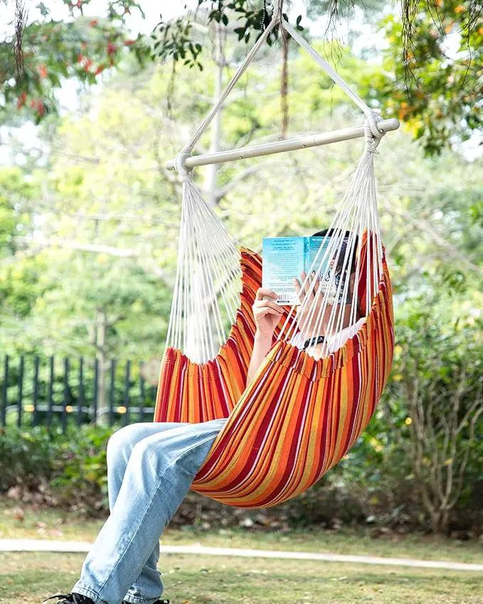 ADVOKAIR Hammock Chair Swing (500 lbs Max) - Hanging Hammock Chair Rope Swing Indoor for Bedroom, Outdoor, Patio, Bedroom, Porch, Deck - Sturdy Steel Bar with Anti-Slip Safety Rings by GreenHaven Gardens