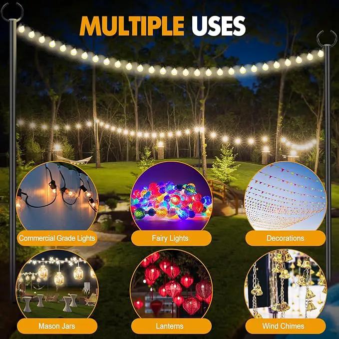 String Lights Poles Outdoor 10.3FT, 2 Pack 2 in 1 Upgraded Metal Light Poles for Hanging String Lights, Outside Lighting Stand with Hooks for Wedding, Parties, Deck, Garden, Fence Decor by GreenHaven Gardens