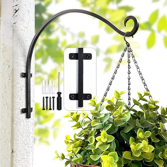 Heavy Duty Hanging Plant Bracket: Outdoor Hand-Forged Hanging Plant Bracket Hook - 16Inch Black Bird Feeder Bracket by GreenHaven Gardens