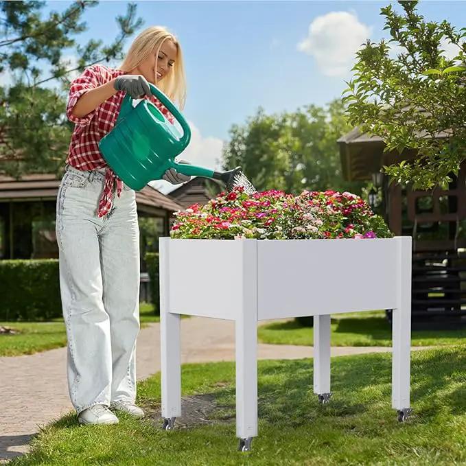 Horticulture Raised Garden Bed with Legs, Divisible Raised Resin Planter Box for Backyard, Patio, Balcony, with 4 Legs, 4 Swivel Lockable Wheels(Ashen,30.04 * 17.72 * 28.9) by GreenHaven Gardens
