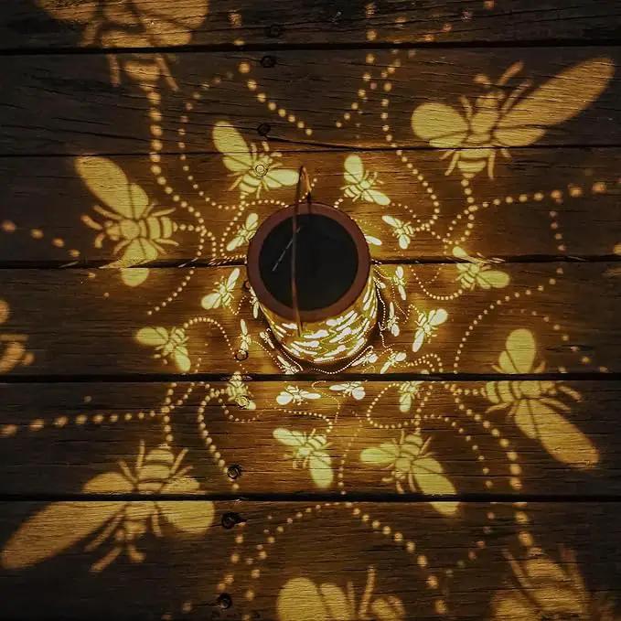 Solar Honeybee Lanterns Outdoor Hanging Decor Lantern,Waterproof Hollow Out Retro Metal Decorative Garden Light,Graceful Decoration for Patio,Yard,Landscape,Walkway,Festival by GreenHaven Gardens