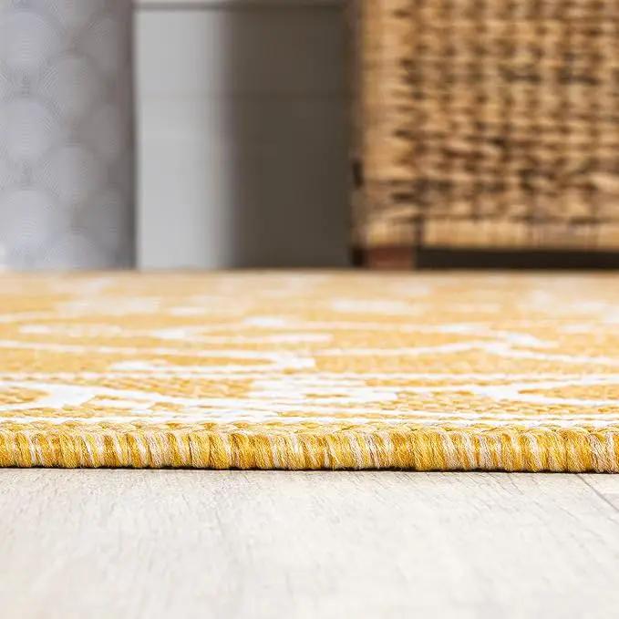 JONATHAN Y SMB106L-5SQ Charleston Vintage Filigree Textured Weave Indoor Outdoor Area Rug, Classic Traditional Transitional Easy Cleaning,Bedroom,Kitchen,Backyard,Patio, Yellow/Cream, 5' Square by GreenHaven Gardens
