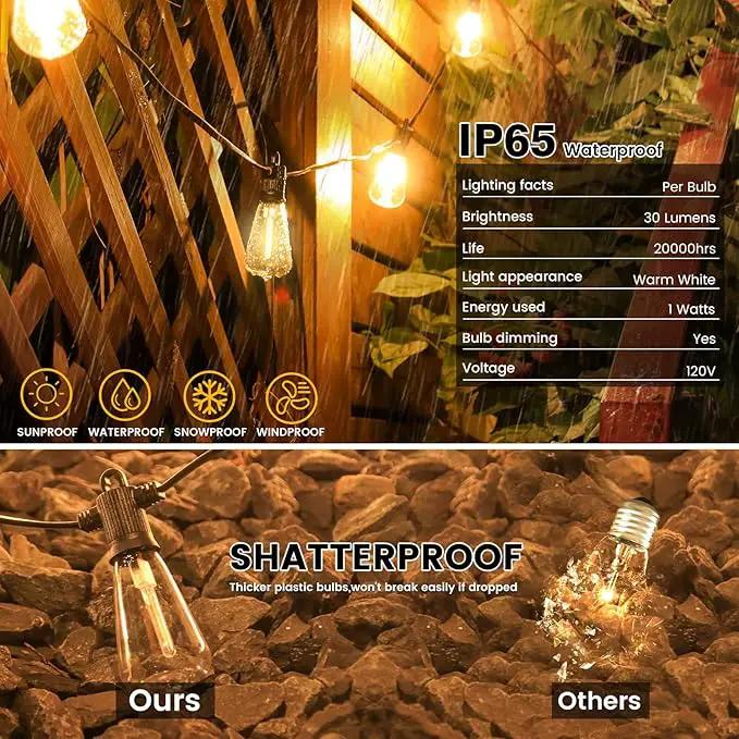 LED Outdoor String Lights, 50 FT Waterproof Patio Lights with 25+2 ST38 Vintage Edison Shatterproof Bulbs, Connectable Dimmable Hanging Lights for Backyard Bistro Cafe Garden Gazebo - Warm White by GreenHaven Gardens