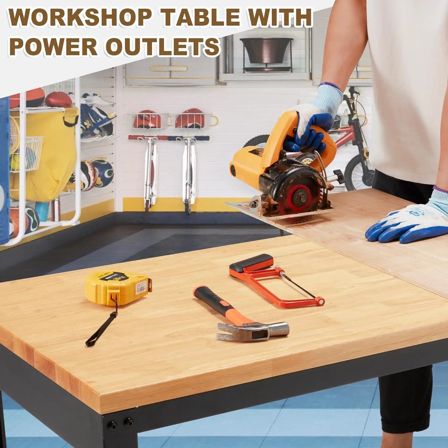 HABUTWAY Height Adjustable Workbench 48"x 24" 2000 Lbs Capacity Solid Wood Work Station Heavy-Duty Work Tables with Power Outlets for Garage Party Shop Office by GreenHaven Gardens