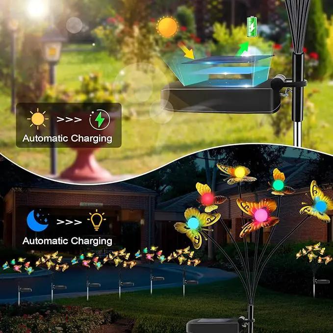 Butterfly Solar Garden Lights - Newest 12 LED Firefly Butterflies Bees Solar Outdoor Lights Swaying Butterfly Light for Yard Patio Pathway Decoration (Multi-Colour) by GreenHaven Gardens
