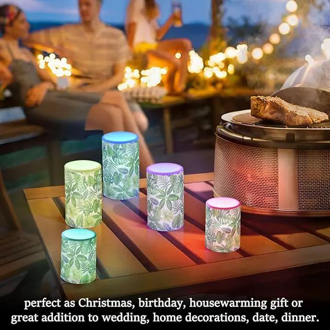 Flickering Flameless Candles, Tropical Palm Leaves Exotic LED Candles with Remote Timer, Set of 2 Battery Operated Candle for Valentine Wedding Birthday by GreenHaven Gardens