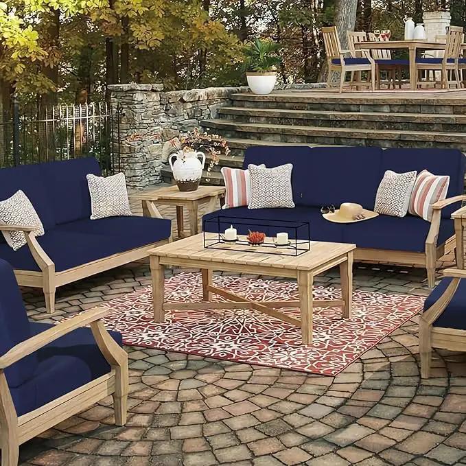 Favoyard Outdoor Deep Seat Cushion Set, 24 x 24 Inch Rainproof & 3-Year Fade Resistant Patio Furniture Cushions, Removable Seat Bottom & Back Cushion Covers with Ties for Chair, Sofa, Couch, Blue by GreenHaven Gardens