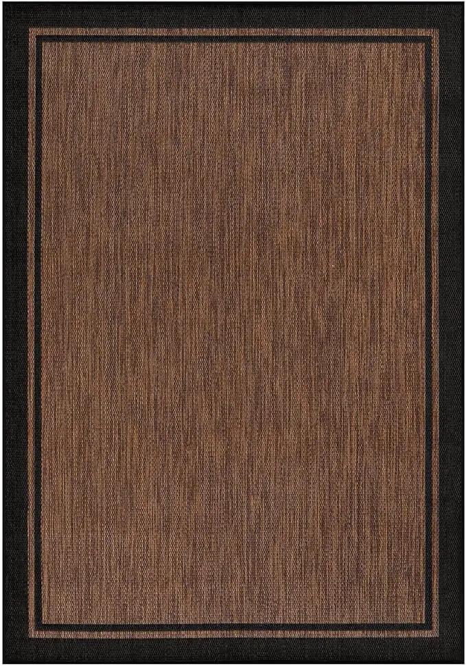 CAMILSON Indoor Outdoor Rug, 5x7 Bordered Nut Brown Black Modern Area Rugs for Indoor and Outdoor Patios, Kitchen and Hallway Mats, Washable Porch Deck Outside Carpet (Bordered Nut Brown Black, 5 x 7) by GreenHaven Gardens