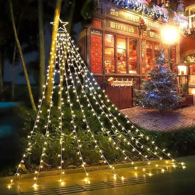 Christmas Star String Lights, 320 LED Waterfall Tree Lights with 13" Topper Star 8 Lighting Modes Indoor Outdoor Halloween Decorations for Holiday, Wedding, Party (Warn White) by GreenHaven Gardens