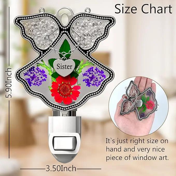 KY&BOSAM Angel Sister Night Light Flower in Glass with Metal Trim Sister Heart Night Light Nursery Bedroom Bathroom Decorative Accent Lite Elegant Home Decoration, Guardian Butte by GreenHaven Gardens