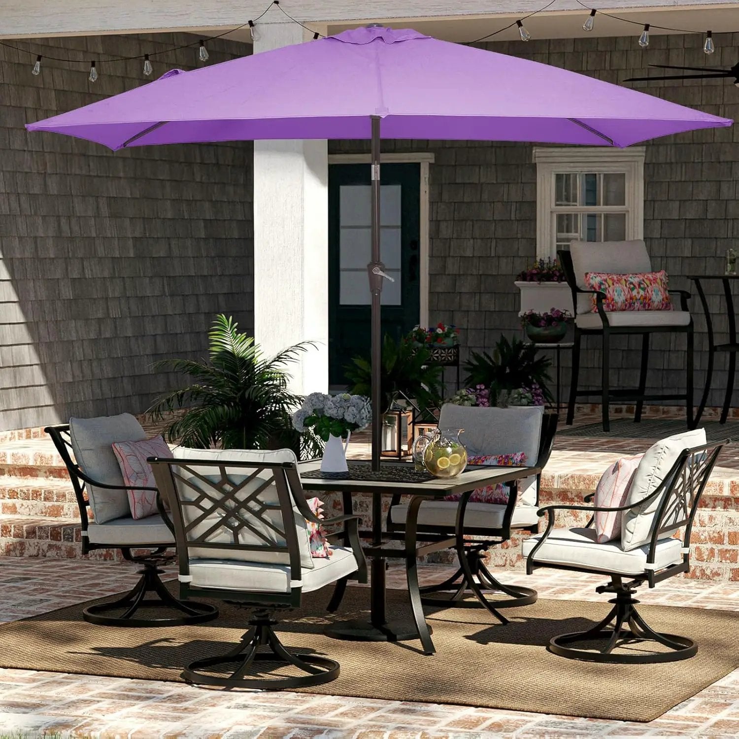 JEAREY 6.5x10 ft Rectangular Patio Umbrellas Outdoor Market Umbrella with Push Button Tilt and Crank, Rectangle Table Umbrella 6 Sturdy Ribs UV Protection for Pool Garden Backyard Deck, Taro Purple by GreenHaven Gardens