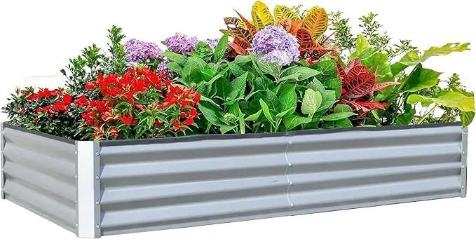 Domi Galvanized Raised Garden Bed, Outdoor Planter Garden Boxes Large Metal Planter Box for Gardening Vegetables Fruits Flowers, Silvery (8x4x1ft) by GreenHaven Gardens