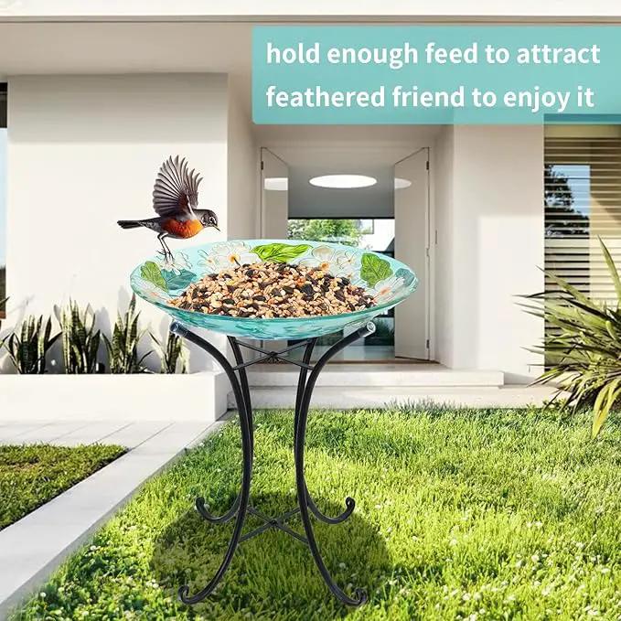 VCUTEKA 18" Outdoor Glass Birdbath with Sturdy Metal Stand for Lawn, Yard, or Garden Decor Bird Lovers Gift, Hummingbird Bird Bath Detachable, 22" Height by GreenHaven Gardens