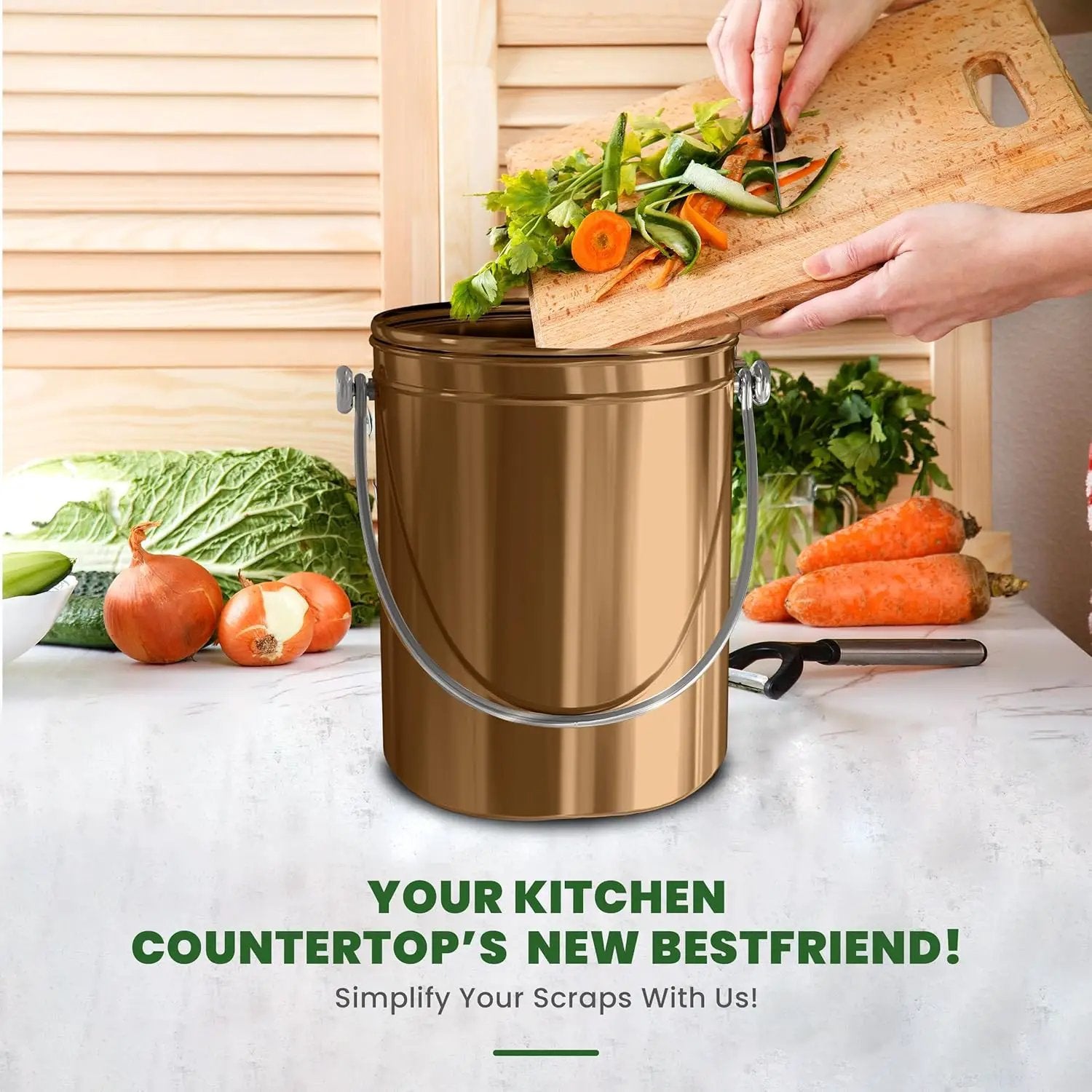 Utopia Kitchen Compost Bin for Kitchen Countertop, 1.3 Gallon Compost Bucket for Kitchen with Lid, Includes 1 Spare Charcoal Filter (Bronze) by GreenHaven Gardens