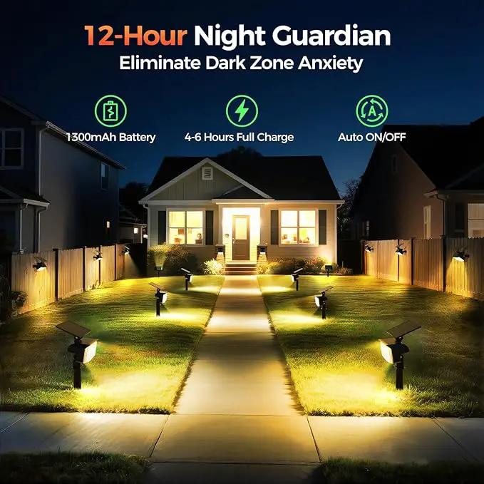 Solar Spot Lights Outdoor, 92 LEDs Landscape Lighting with 3 Lighting Modes and Auto On/Off, IP67 Waterproof Spotlights, Outdoor Solar Lights for Yard Garden, 2 Pack (Warm White) by GreenHaven Gardens