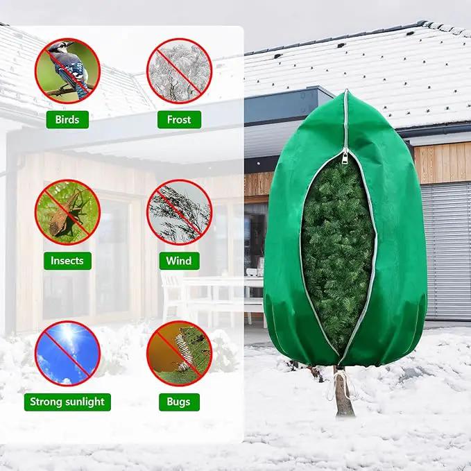 Plant Covers Freeze Protection – 2 Pack 95"x95" Extra Large Frost Blankets for Outdoor Plants, 2.4oz Heavy-Duty Tree Covers with Zipper & Drawstring – Reusable Winter Plant Freeze Cloth by GreenHaven Gardens