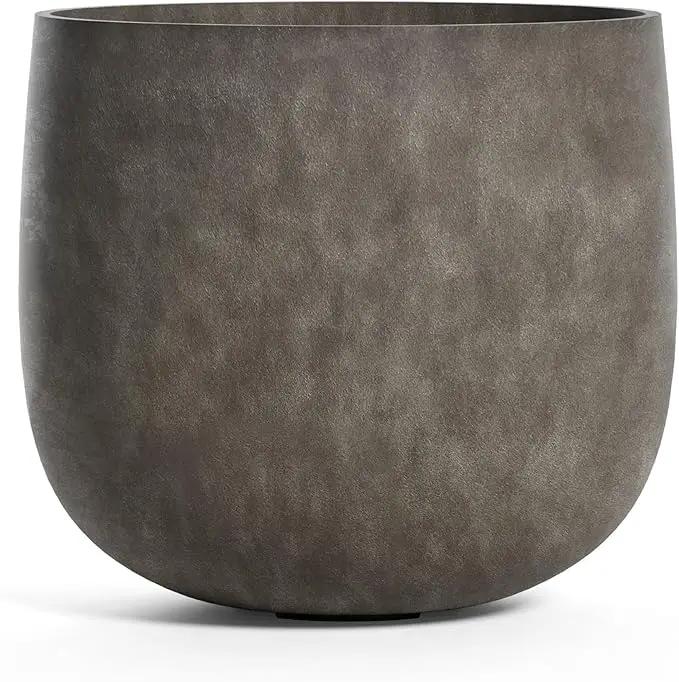 Mondo Large Planter – River Stone Finish – Fiberglass Indoor/Outdoor and Weather-Resistant Round Planter (19.7" D x 19.1" H Exterior, 18.5" D x 18.5" H Interior) by GreenHaven Gardens