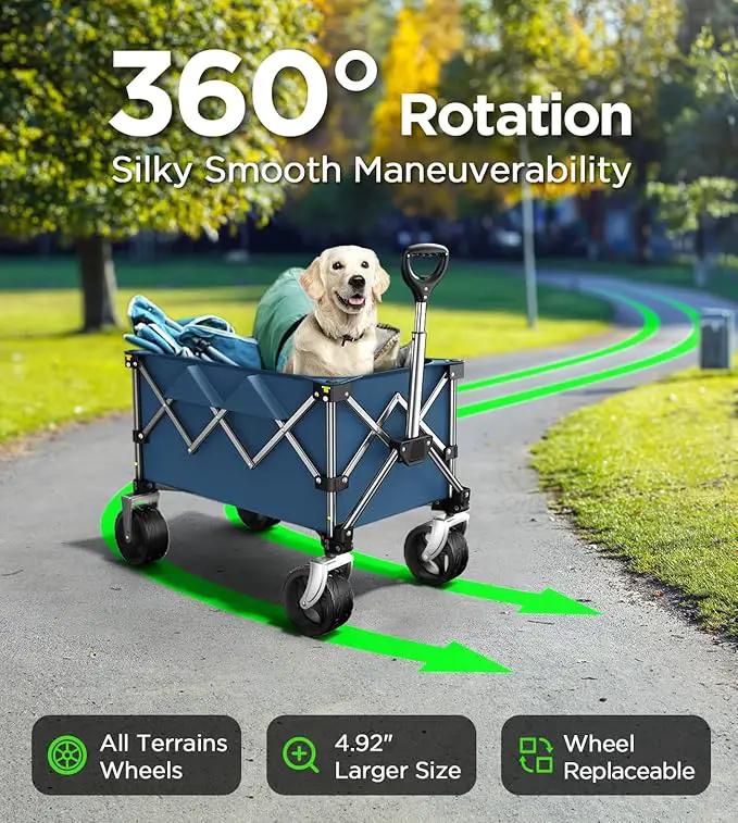 Beach Wagon,Collapsible-Wagon 220lbs with Big Wheels FoldableWagon Carts,Portable Utility for Garden Grocery Sports Camping All Terrain-Blue by GreenHaven Gardens