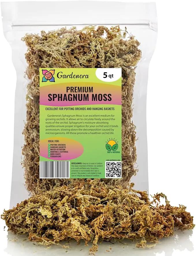 Premium New Zealand Sphagnum Moss by Gardenera - Organic Hand Mixed Long Fibered Sphagnum Moss Orchid - 5 Quart by GreenHaven Gardens