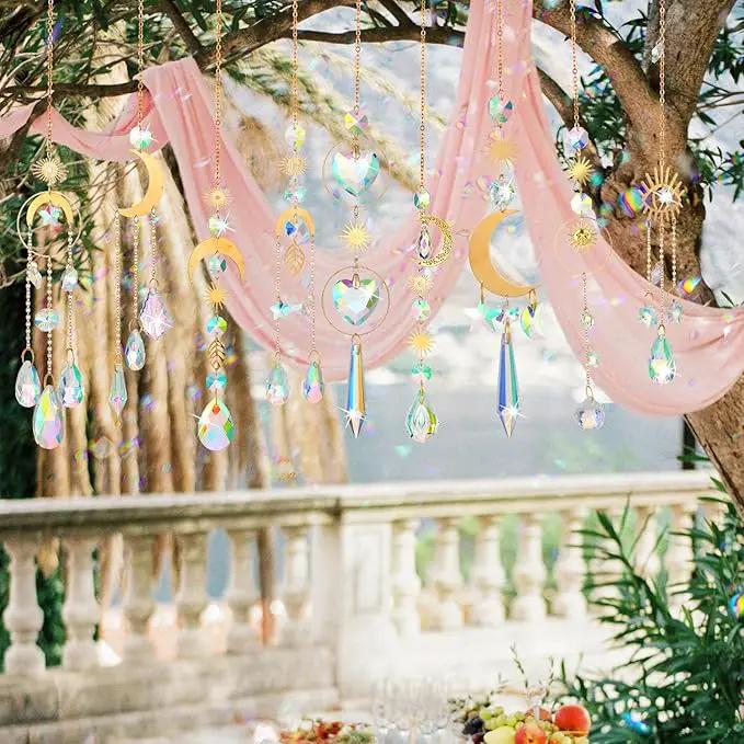 Maitys 10 Pcs 6 Pcs Crystal Suncatcher Sun Catchers Indoor Window Hanging Sun Catchers with Light Catcher with Prisms and Agate Slices for Indoor Outdoor Home Garden Wedding Decor (Stylish) by GreenHaven Gardens